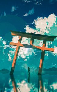 Preview wallpaper silhouette, arch, clouds, water, reflection, art