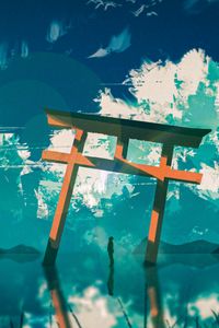 Preview wallpaper silhouette, arch, clouds, water, reflection, art