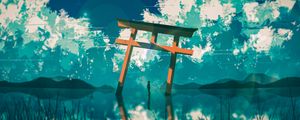 Preview wallpaper silhouette, arch, clouds, water, reflection, art