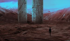 Preview wallpaper silhouette, arch, mountains, night, art