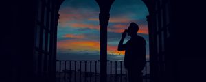 Preview wallpaper silhouette, arch, twilight, dark, man