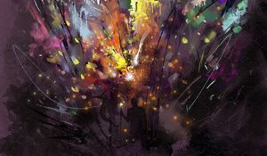 Preview wallpaper silhouette, art, colorful, spots, lines