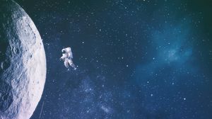 Preview wallpaper silhouette, astronaut, space, starry sky, view