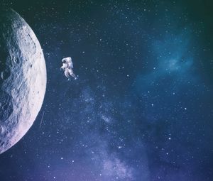 Preview wallpaper silhouette, astronaut, space, starry sky, view