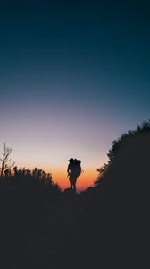 Preview wallpaper silhouette, backpack, tourist, hill