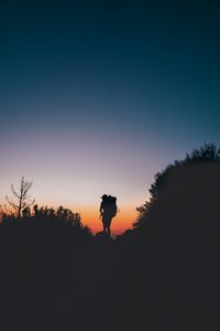 Preview wallpaper silhouette, backpack, tourist, hill