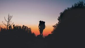 Preview wallpaper silhouette, backpack, tourist, hill