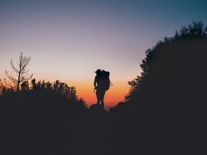 Preview wallpaper silhouette, backpack, tourist, hill