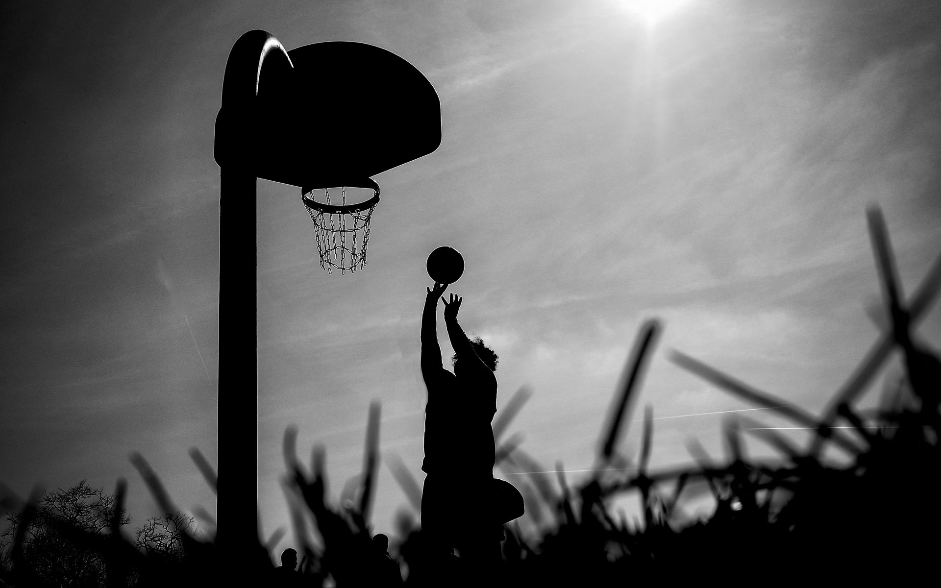 Download wallpaper 1920x1200 silhouette, ball, basketball hoop ...