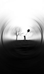 Preview wallpaper silhouette, balloon, bw, blur, focus