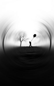 Preview wallpaper silhouette, balloon, bw, blur, focus