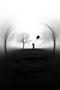 Preview wallpaper silhouette, balloon, bw, blur, focus