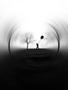 Preview wallpaper silhouette, balloon, bw, blur, focus