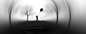 Preview wallpaper silhouette, balloon, bw, blur, focus