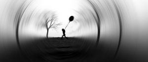 Preview wallpaper silhouette, balloon, bw, blur, focus