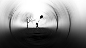 Preview wallpaper silhouette, balloon, bw, blur, focus