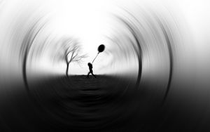 Preview wallpaper silhouette, balloon, bw, blur, focus