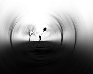 Preview wallpaper silhouette, balloon, bw, blur, focus