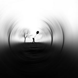 Preview wallpaper silhouette, balloon, bw, blur, focus