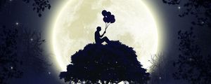 Preview wallpaper silhouette, balloons, moon, full moon, tree, art