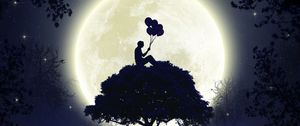 Preview wallpaper silhouette, balloons, moon, full moon, tree, art