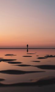 Preview wallpaper silhouette, beach, twilight, dark, water, shore