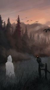 Preview wallpaper silhouette, bird, raven, art