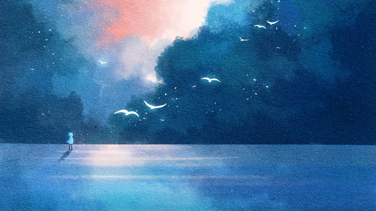 Wallpaper silhouette, birds, clouds, art