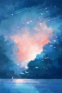 Preview wallpaper silhouette, birds, clouds, art