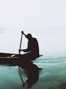 Preview wallpaper silhouette, boat, paddle, lonely, loneliness