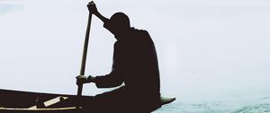 Preview wallpaper silhouette, boat, paddle, lonely, loneliness