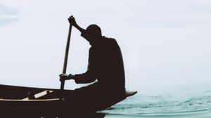 Preview wallpaper silhouette, boat, paddle, lonely, loneliness