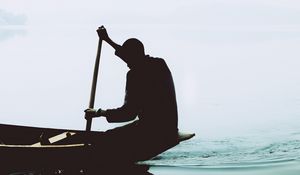 Preview wallpaper silhouette, boat, paddle, lonely, loneliness