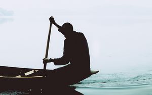 Preview wallpaper silhouette, boat, paddle, lonely, loneliness