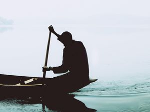 Preview wallpaper silhouette, boat, paddle, lonely, loneliness