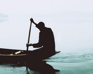 Preview wallpaper silhouette, boat, paddle, lonely, loneliness