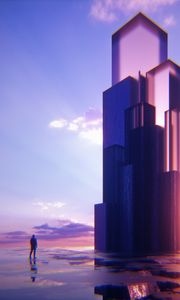 Preview wallpaper silhouette, building, 3d, illusion