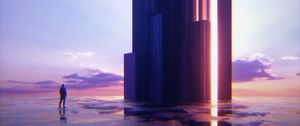 Preview wallpaper silhouette, building, 3d, illusion