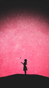Preview wallpaper silhouette, butterfly, girl, starry sky, loneliness