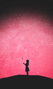 Preview wallpaper silhouette, butterfly, girl, starry sky, loneliness