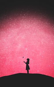 Preview wallpaper silhouette, butterfly, girl, starry sky, loneliness