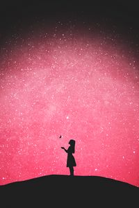 Preview wallpaper silhouette, butterfly, girl, starry sky, loneliness