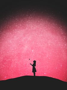 Preview wallpaper silhouette, butterfly, girl, starry sky, loneliness