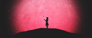 Preview wallpaper silhouette, butterfly, girl, starry sky, loneliness