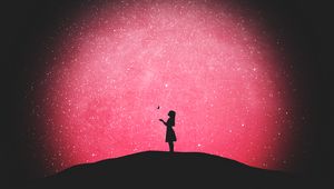 Preview wallpaper silhouette, butterfly, girl, starry sky, loneliness