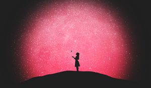 Preview wallpaper silhouette, butterfly, girl, starry sky, loneliness