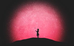 Preview wallpaper silhouette, butterfly, girl, starry sky, loneliness