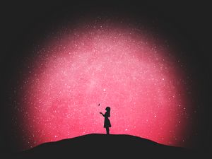 Preview wallpaper silhouette, butterfly, girl, starry sky, loneliness