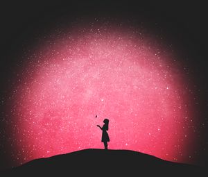 Preview wallpaper silhouette, butterfly, girl, starry sky, loneliness