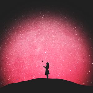 Preview wallpaper silhouette, butterfly, girl, starry sky, loneliness